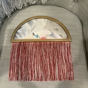 ❤️Boutique - Gold, Red & White Half Moon Wall Mirror with Fringe - OS